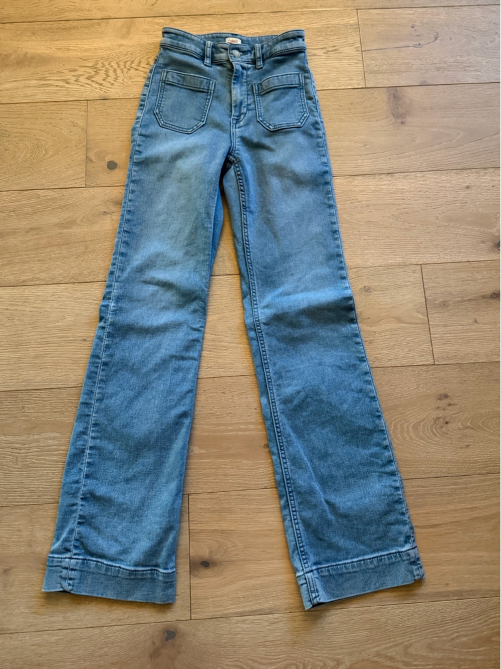 Faherty Stretch Terry High Rise Wide Leg Front Patch Pocket Jeans- Size 24 - Picture 7 of 9